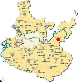 Karte vom Rhein-Neckar-Kreis mit roter Markierung von Schönbrunn