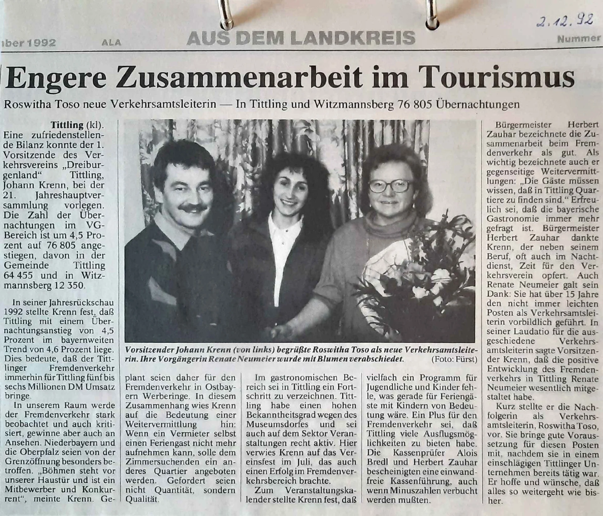 1992 Zusammenarbeit Tourismus