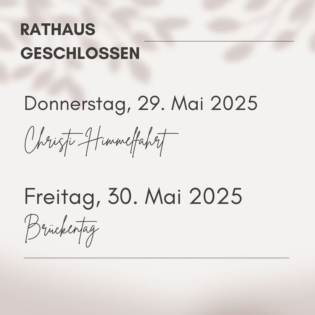 Schließtage Mai