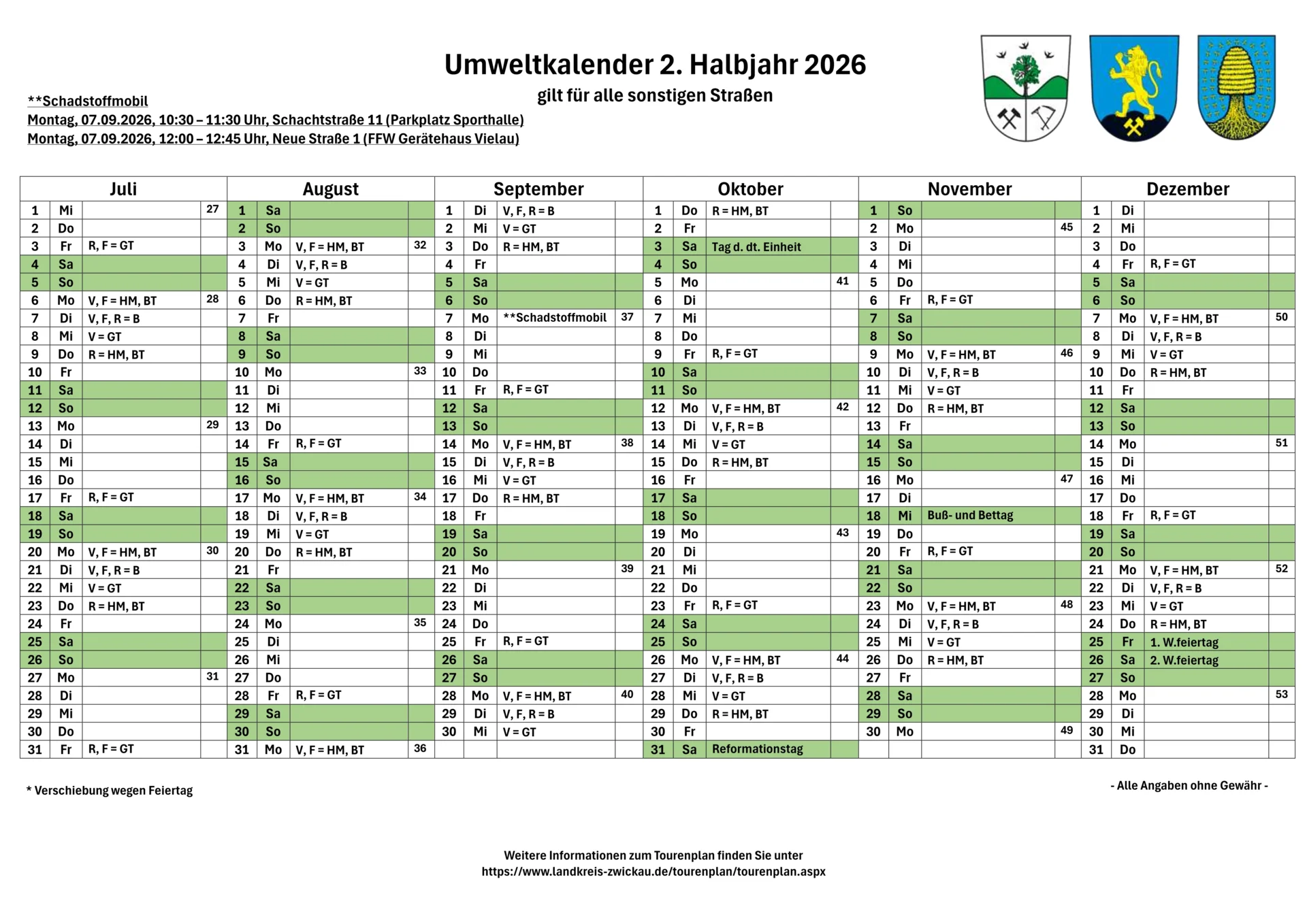 Umweltkalender 2. Halbjahr 2026 - A3
