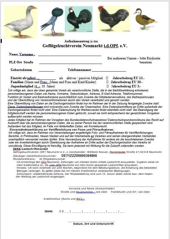 Aufnahmeantrag zum GZV Neumarkt