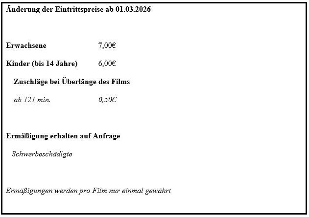 Eintrittspreise ab 01.03.2026