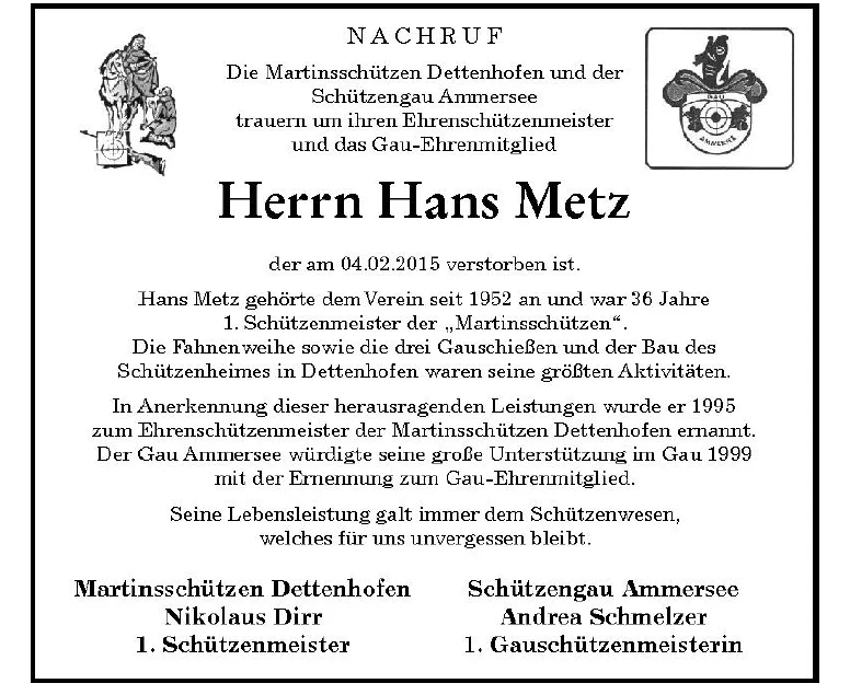Nachruf Metz Hans