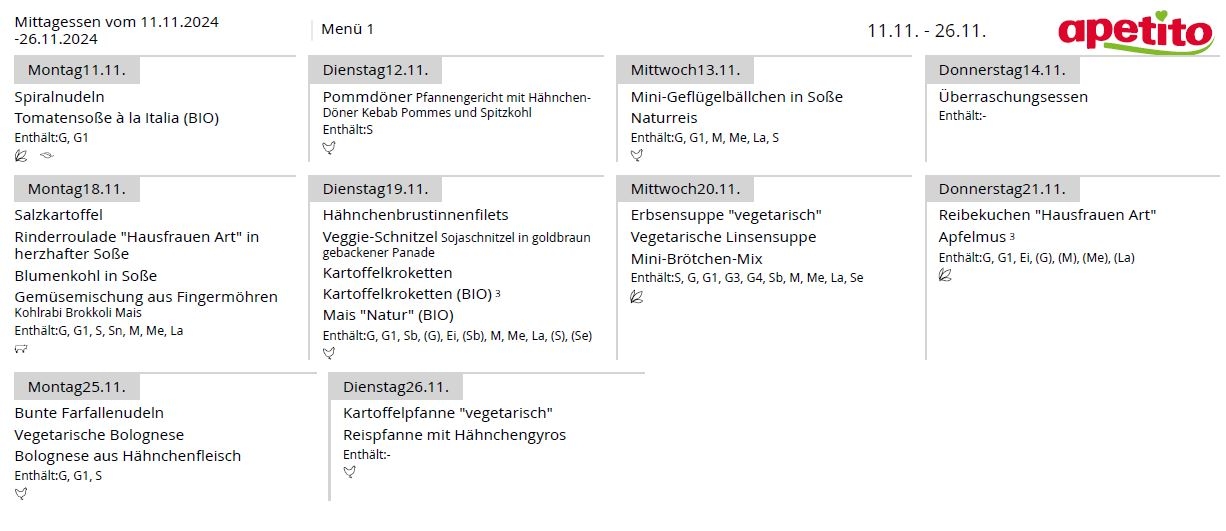 Speiseplan Mensa