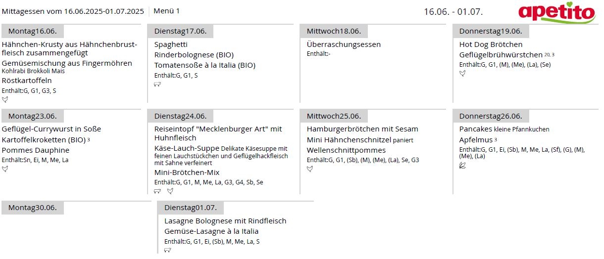 Speiseplan Mensa