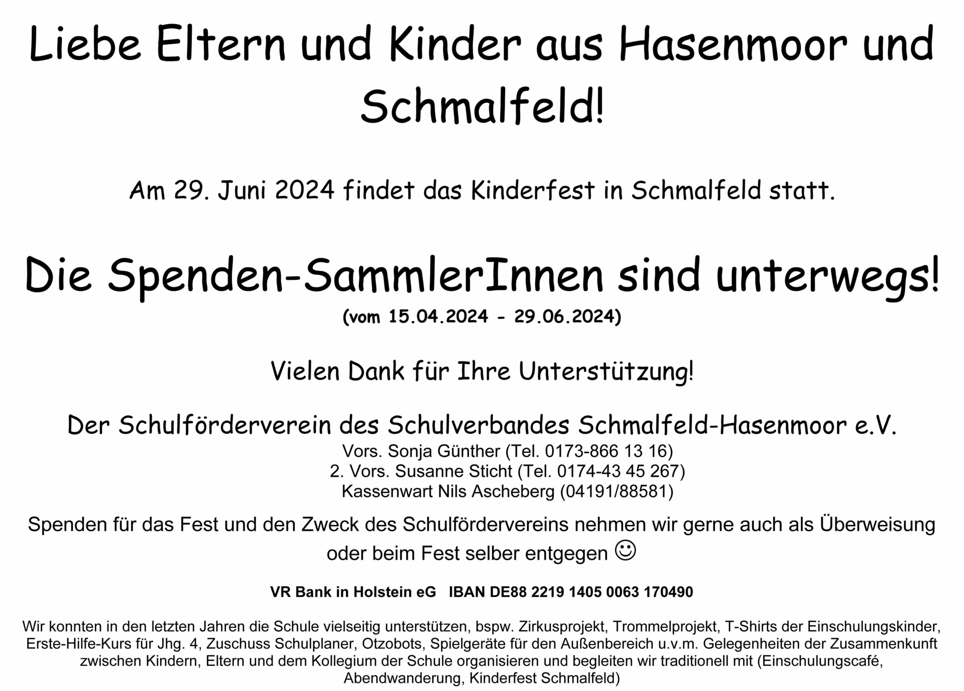 Kinderfest Schmalfeld 2024 - Spendensammlung SFV