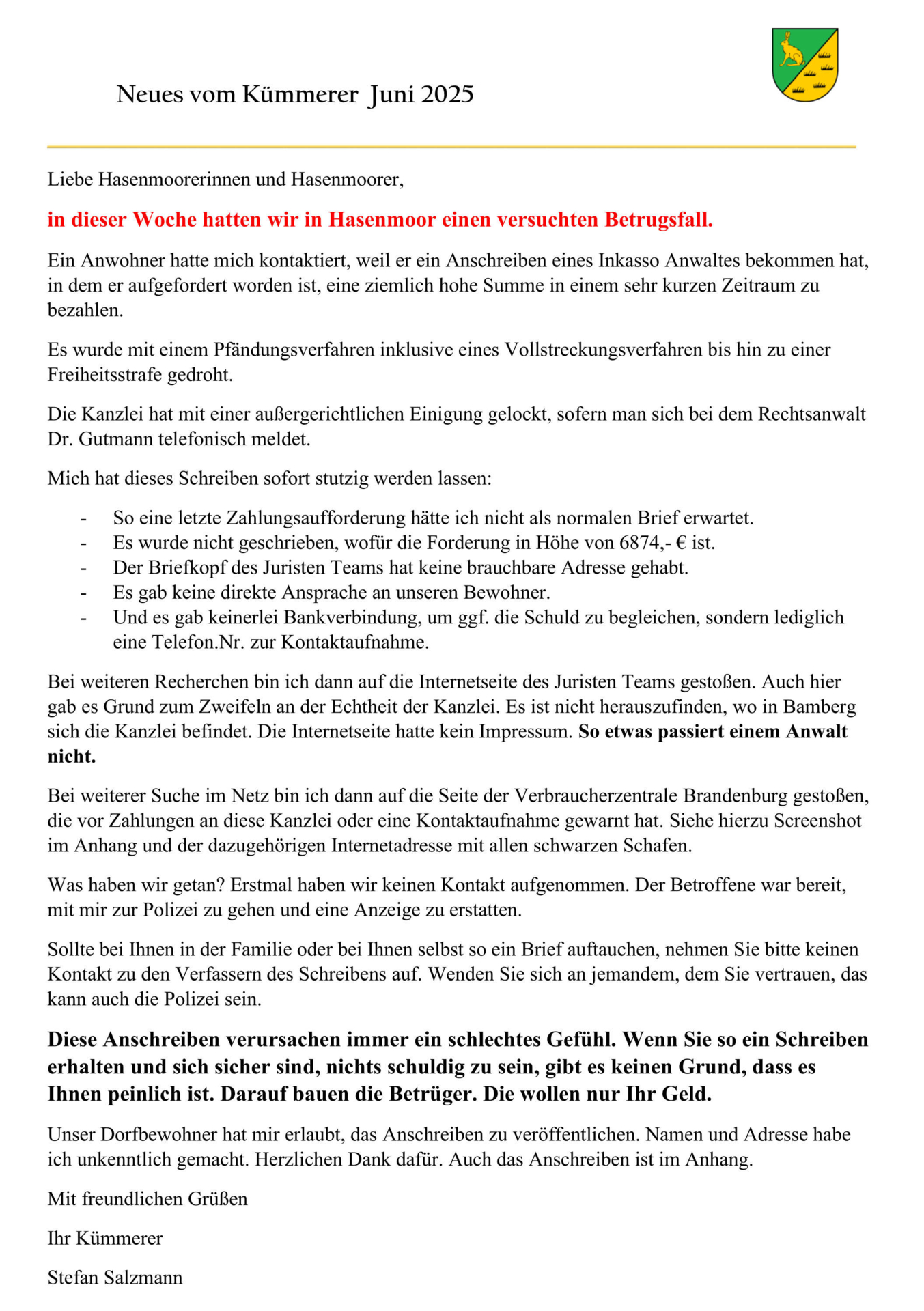 Neues vom Kümmerer - Juni 2025