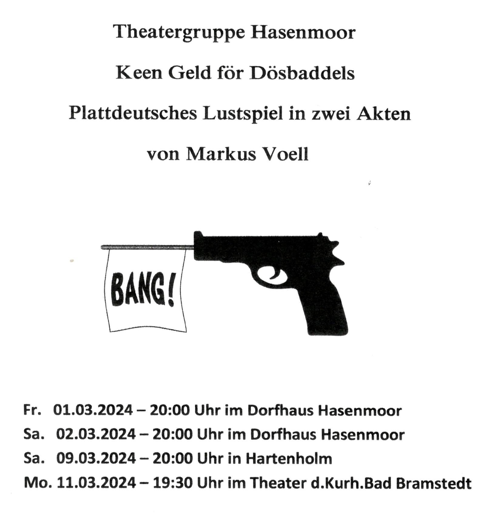 Theateraufführungen 2024 - Theatergruppe Hasenmoor - Flyer