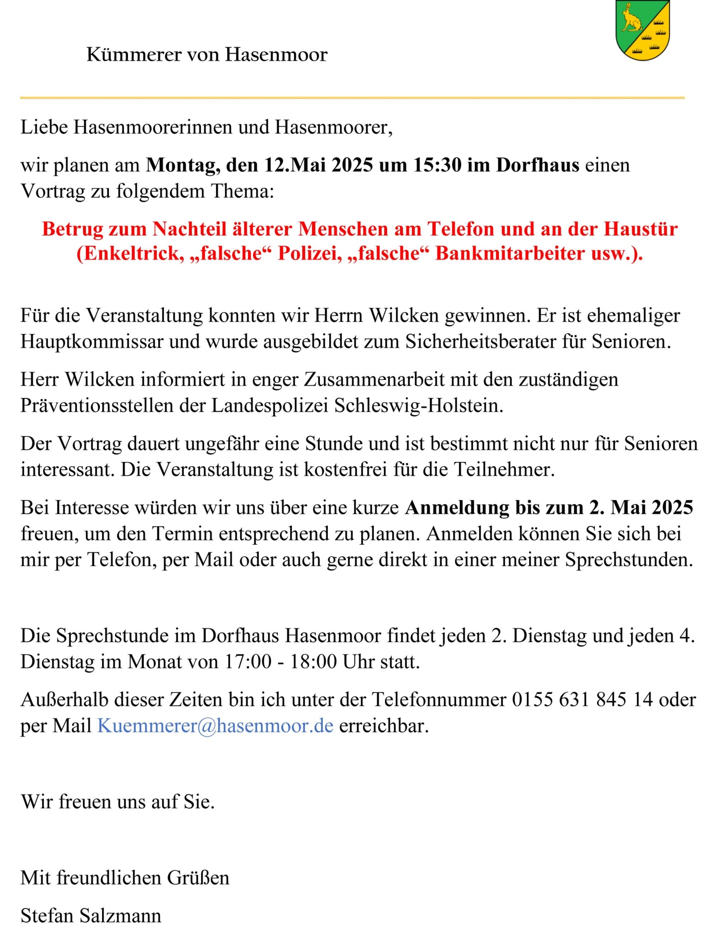 Vortrag - Betrug älterer Menschen