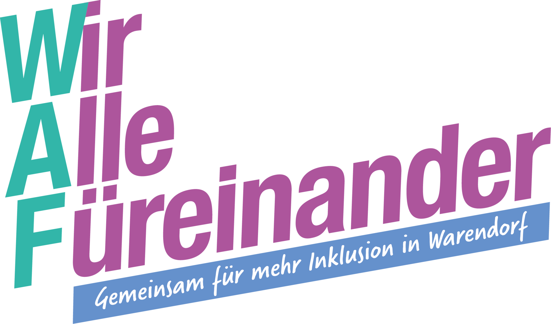 Logo Inklusion vor Ort mit dem Text Wir Alle Füreinander Gemeinsam für mehr Inklusion in Warendorf