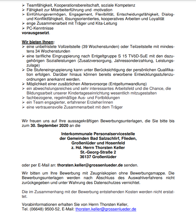 Gemeinde Großenlüder - Stellenausschreibungen
