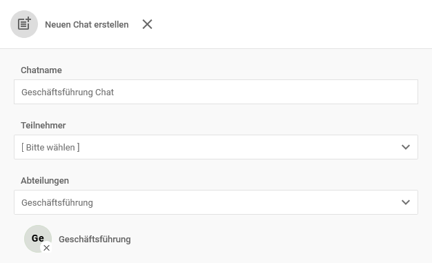 Erstellung Abteilungs-Chat für die Geschäftsführung
