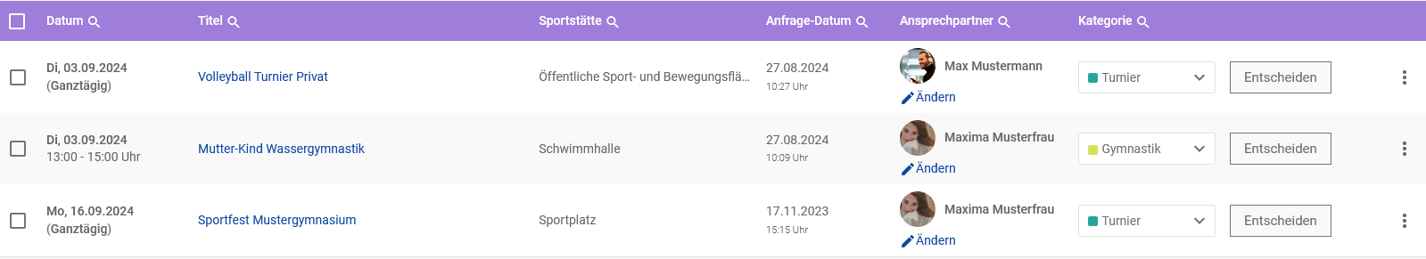 Liste der Reservierungsanfragen