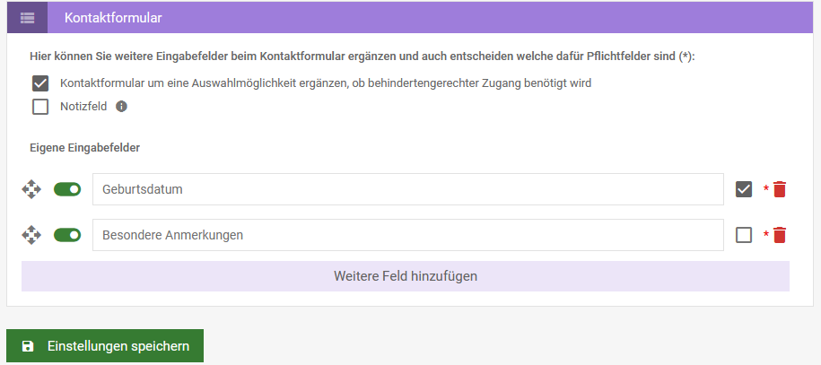 Kontaktforumular Einstellungen