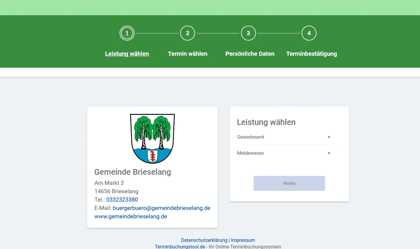 Brieselang 17125 - Buchungswebseite