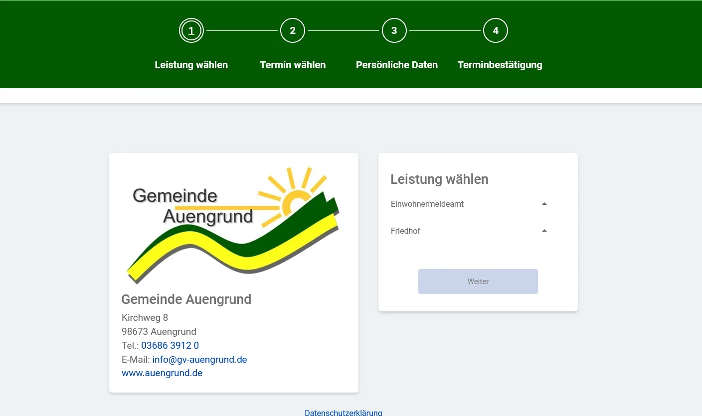 Buchungswebseite Gemeinde Auengrund