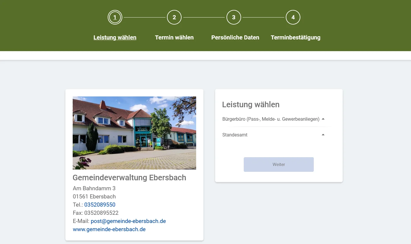 Buchungswebseite Gemeinde Ebersbach