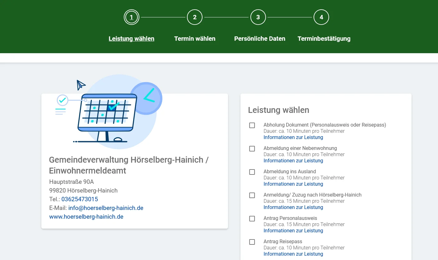 Buchungswebseite Gemeinde Hörselberg-Hainich