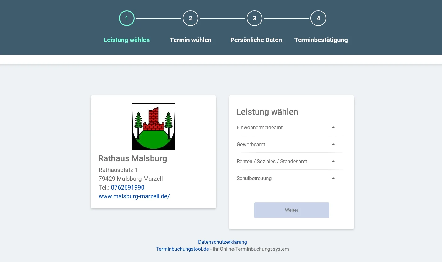 Buchungswebseite Gemeinde Malsburg-Marzell