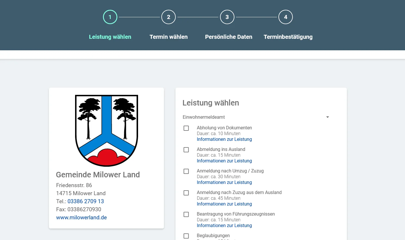 Buchungswebseite Gemeinde Milower Land