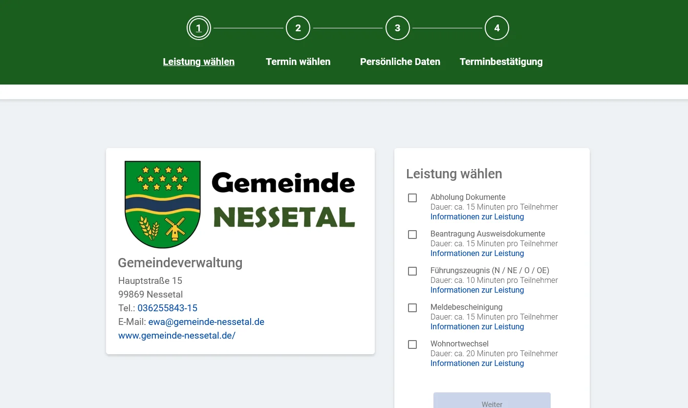 Buchungswebseite Gemeinde Nessetal