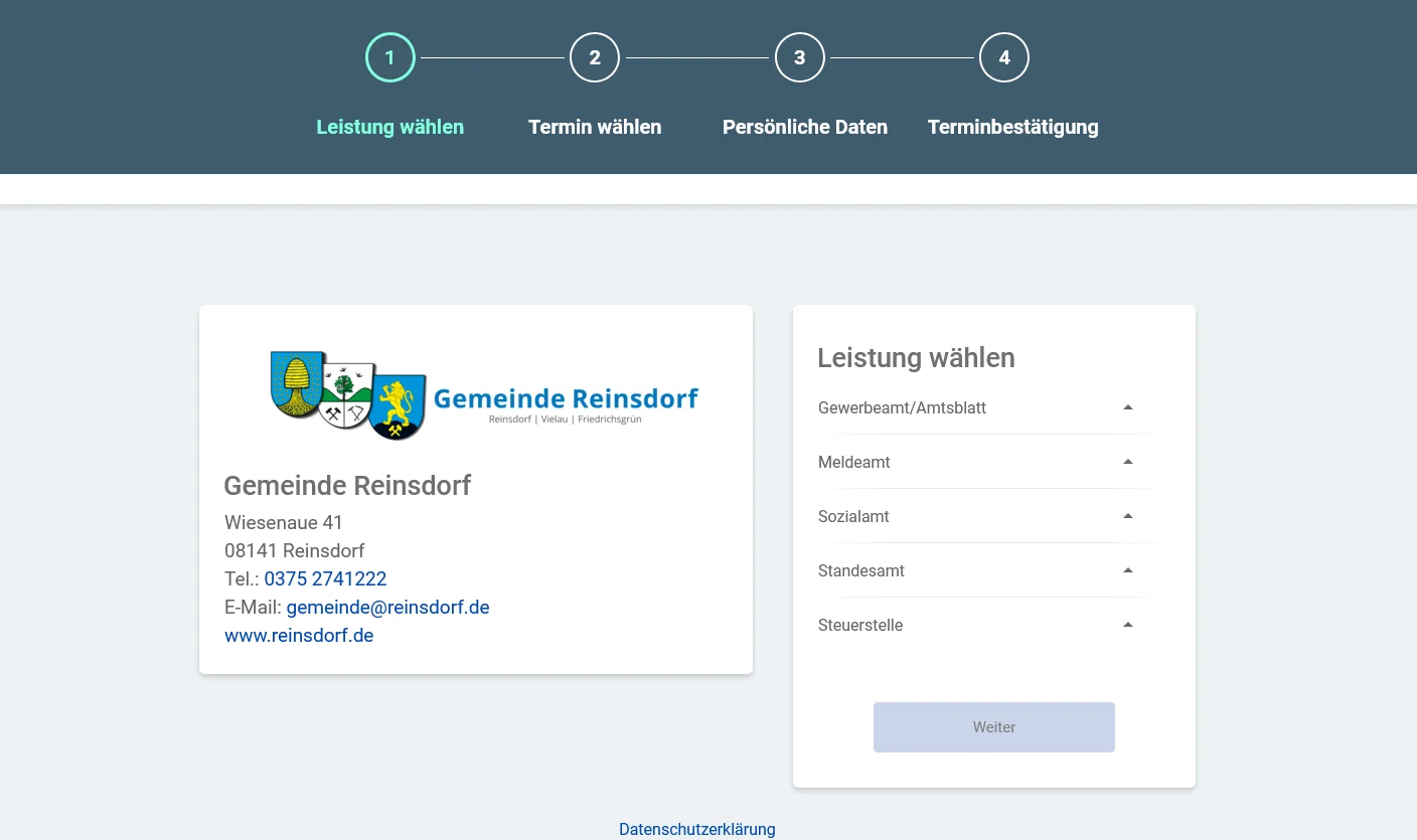 Buchungswebseite Gemeinde Reinsdorf