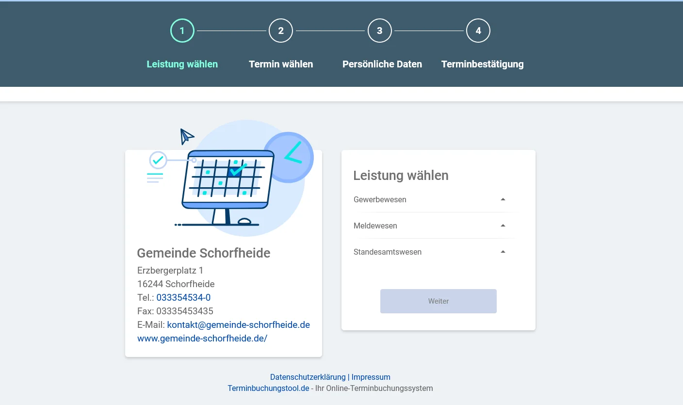 Buchungswebseite Gemeinde Schorfheide