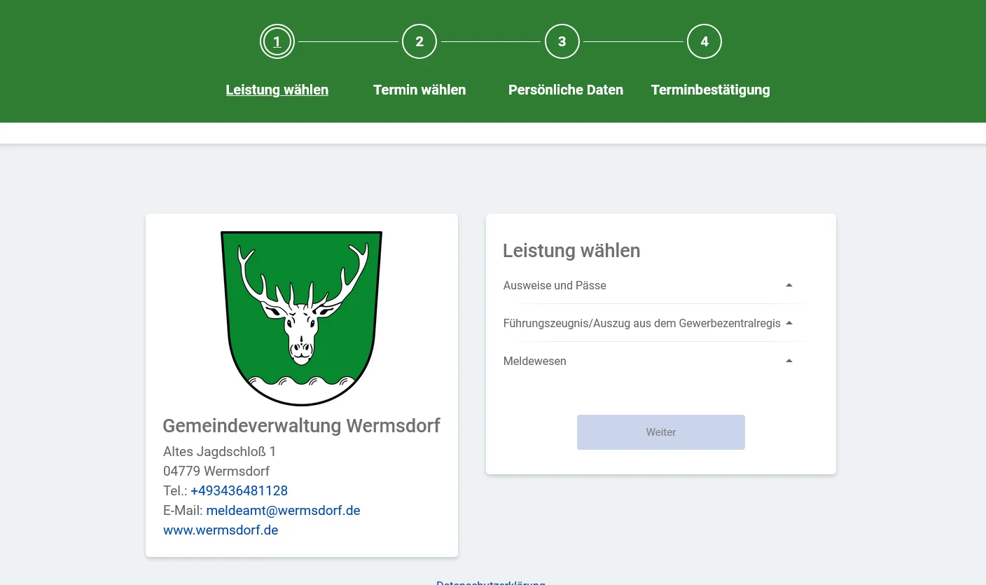 Buchungswebseite Gemeinde Wermsdorf