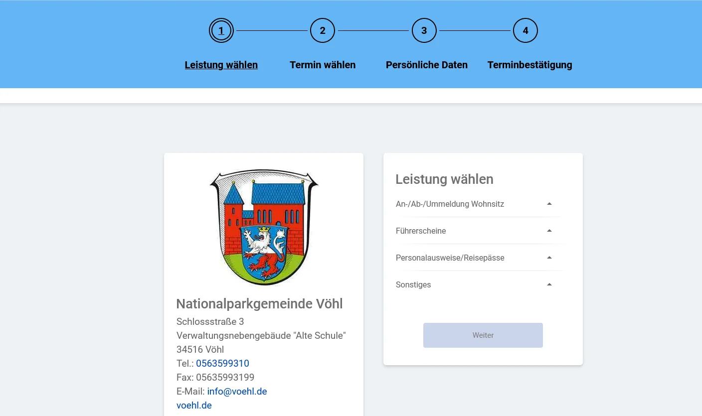 Buchungswebseite Nationalparkgemeinde Vöhl