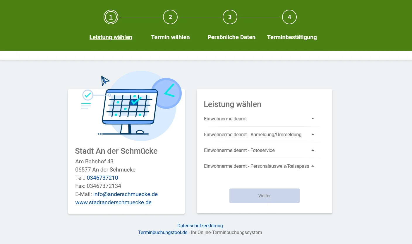 Buchungswebseite Stadt an der Schmücke