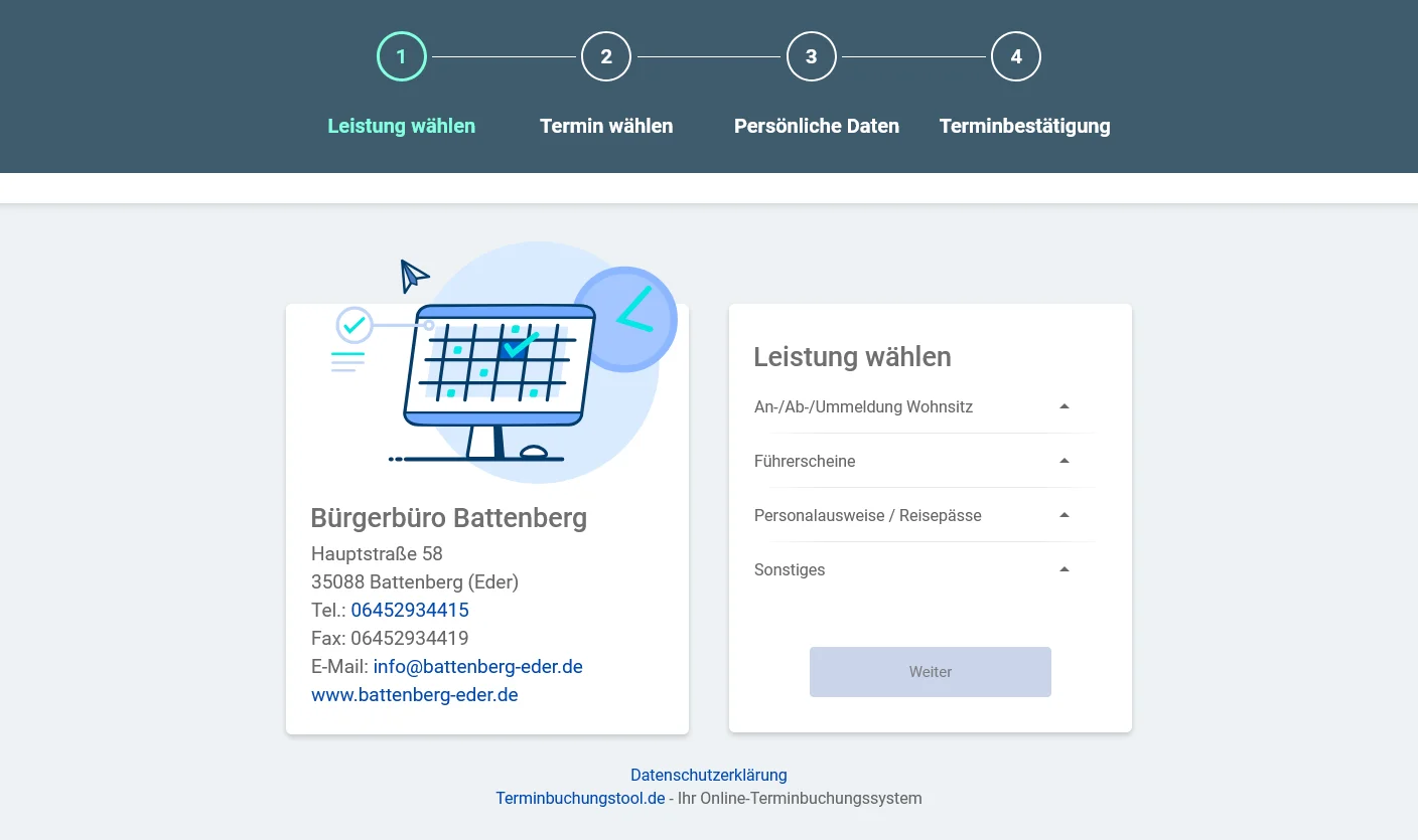 Buchungswebseite Stadt Battenberg (Eder)