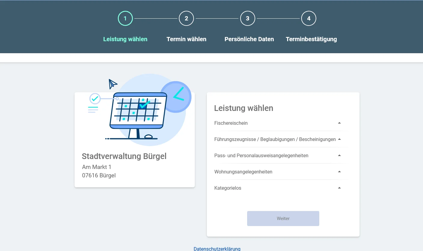 Buchungswebseite  Stadt Bürgel