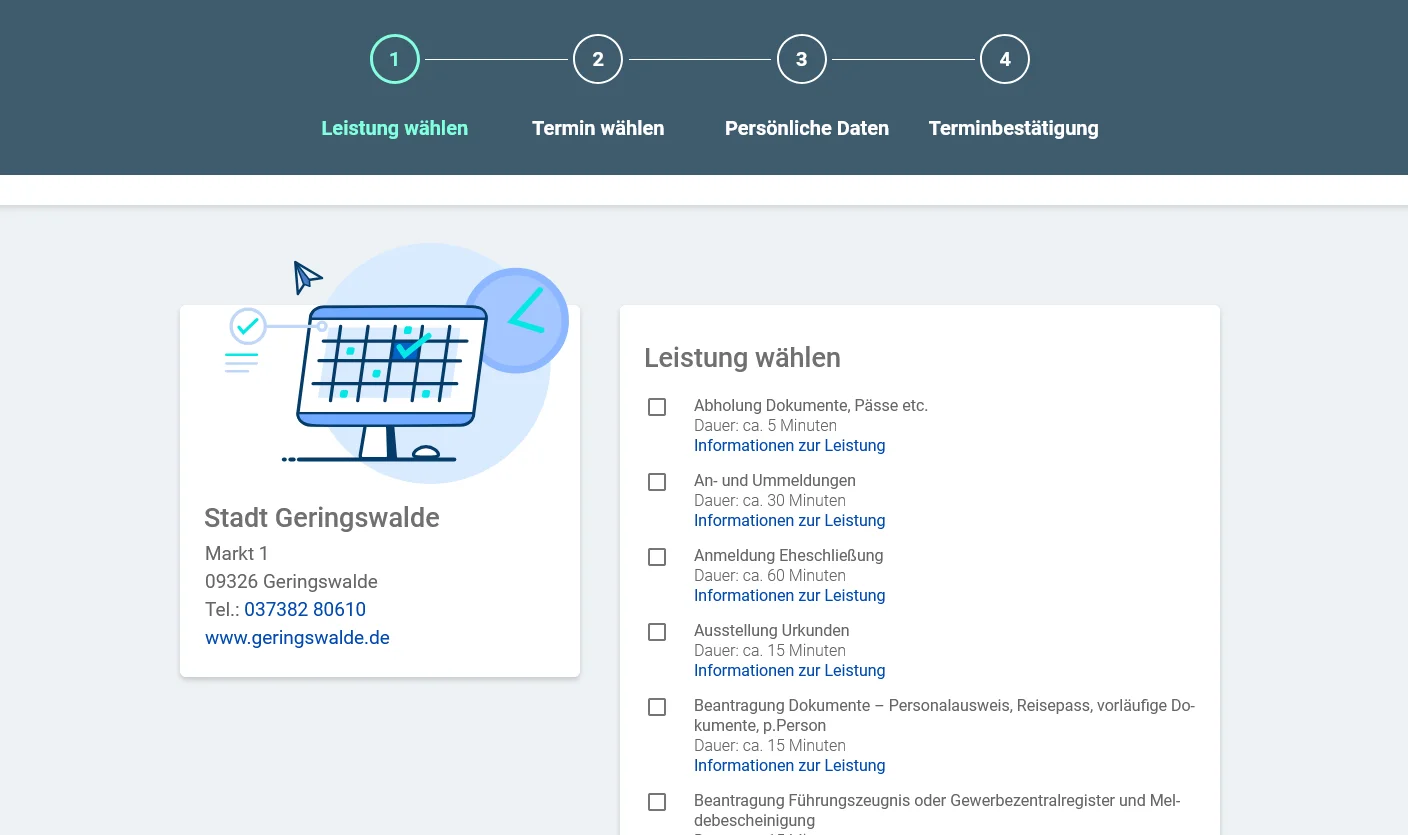 Buchungswebseite Stadt Geringswalde