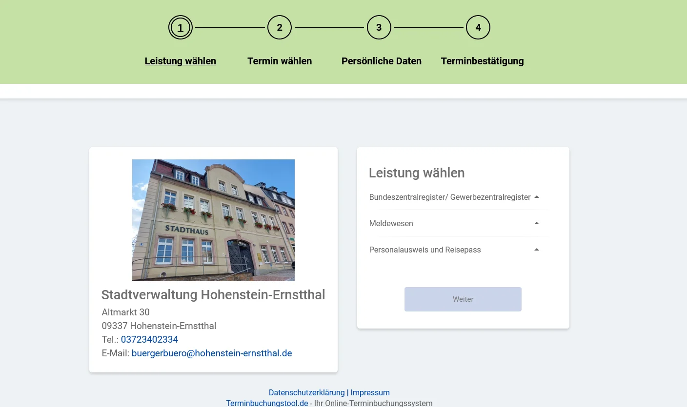 Buchungswebseite Stadt Hohenstein-Ernstthal