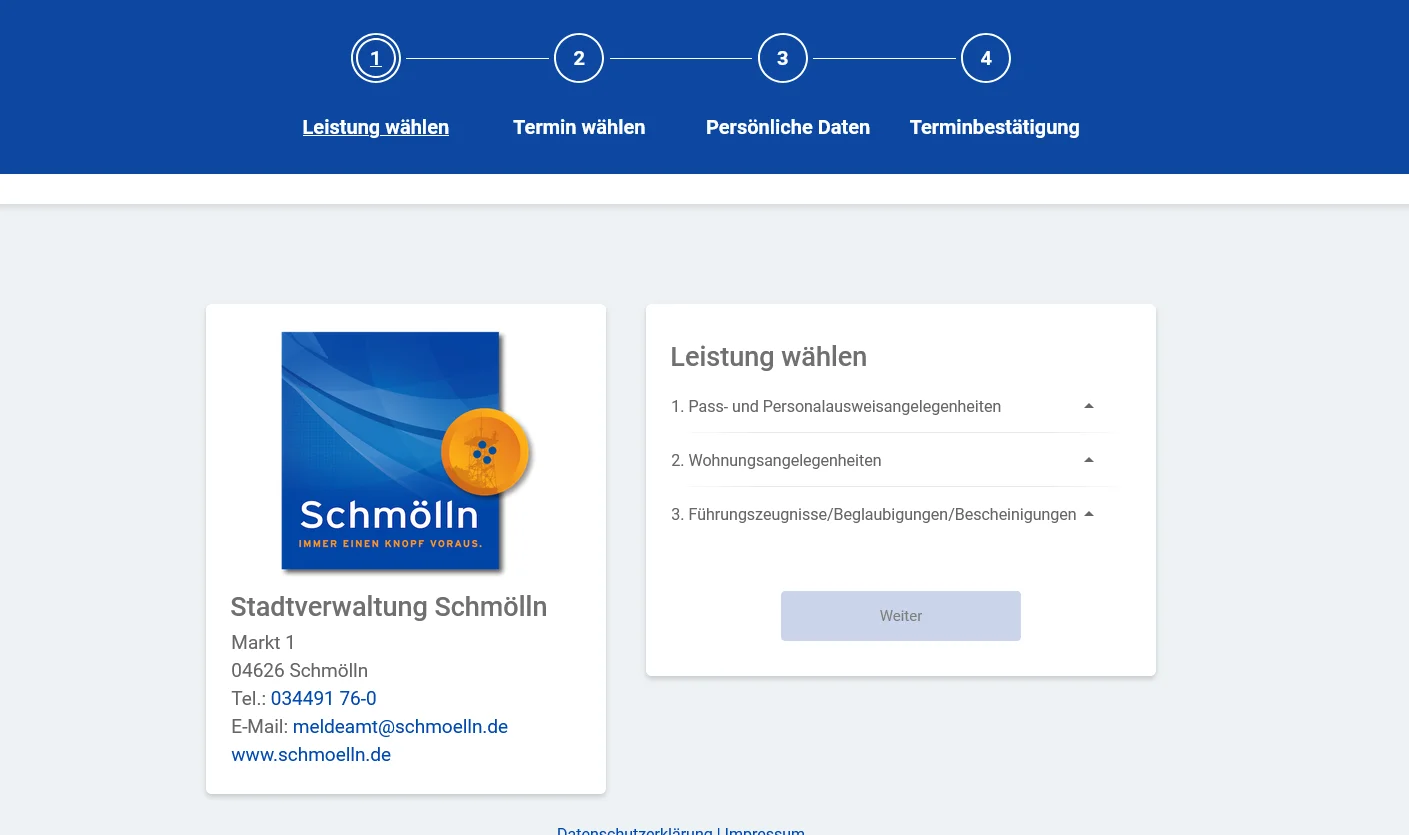 Buchungswebseite Stadt Schmölln