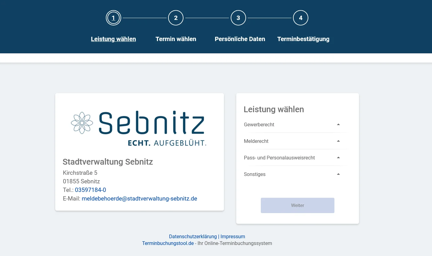 Buchungswebseite Stadt Sebnitz