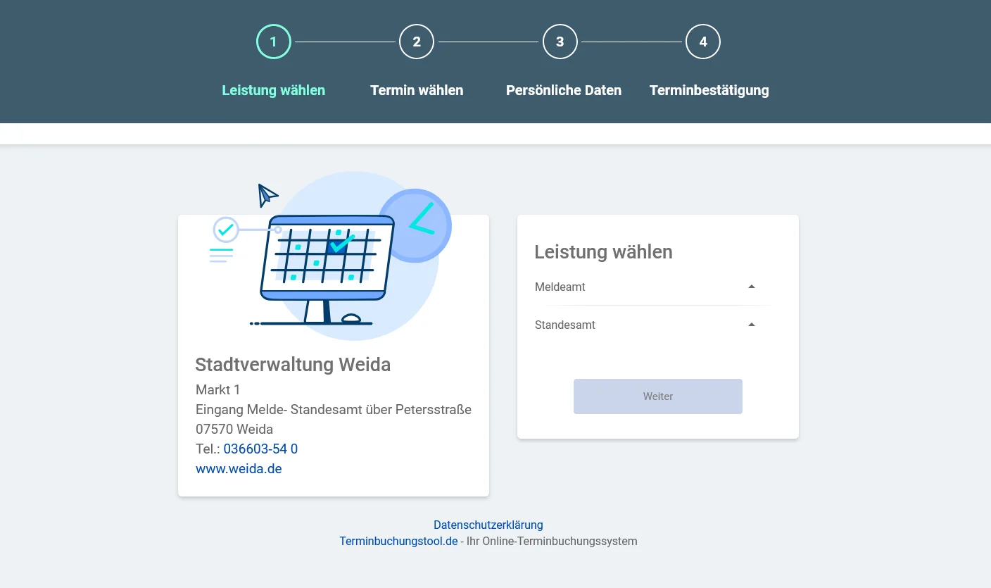 Buchungswebseite Stadt Weida