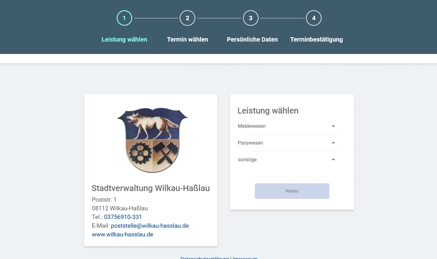 Buchungswebseite Stadt Wilkau-Haßlau