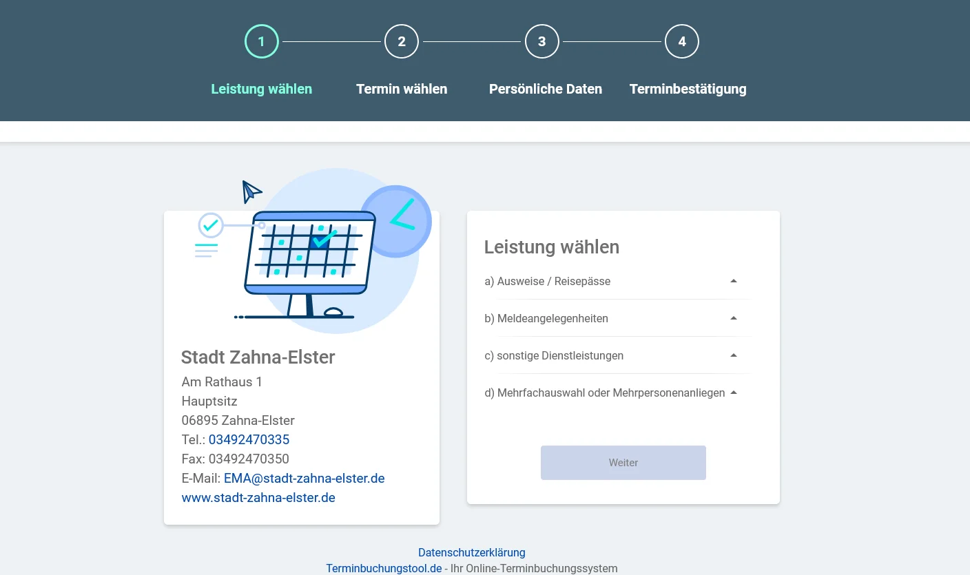 Buchungswebseite Stadt Zahna-Elster