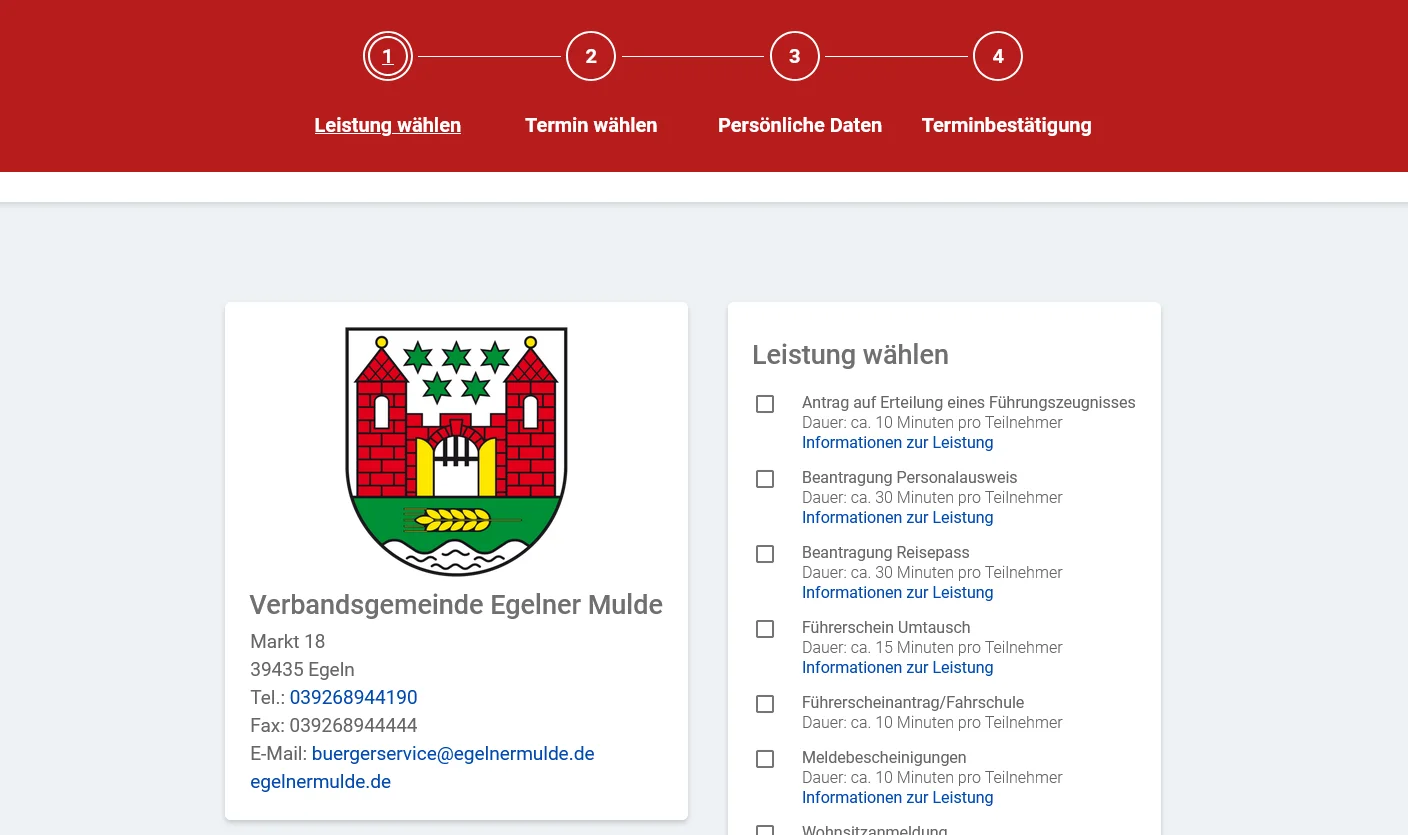 Buchungswebseite Verbandsgemeinde Egelner Mulde
