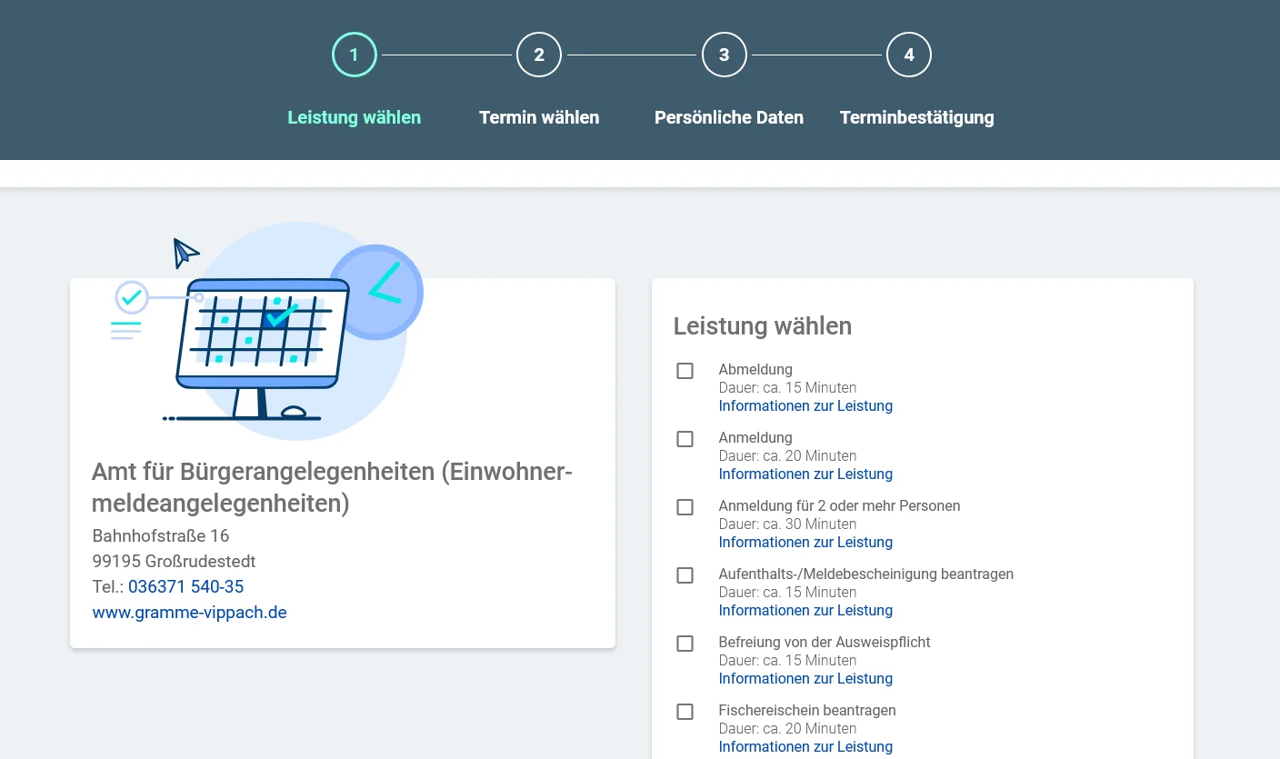 Buchungswebseite Verwaltungsgemeinschaft Gramme-Vippach