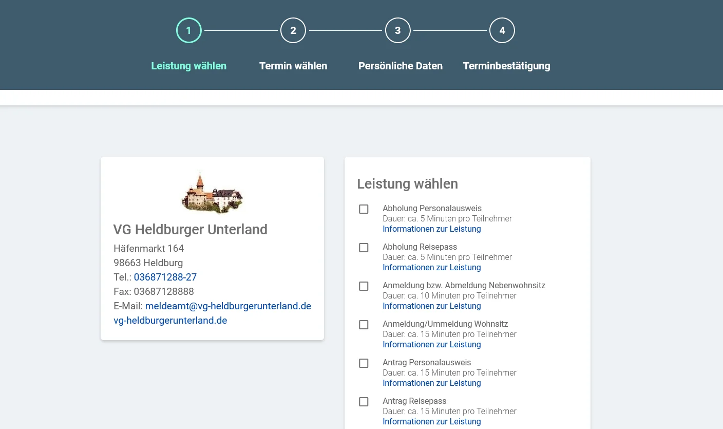 Buchungswebseite Verwaltungsgemeinschaft Heldburger Unterland