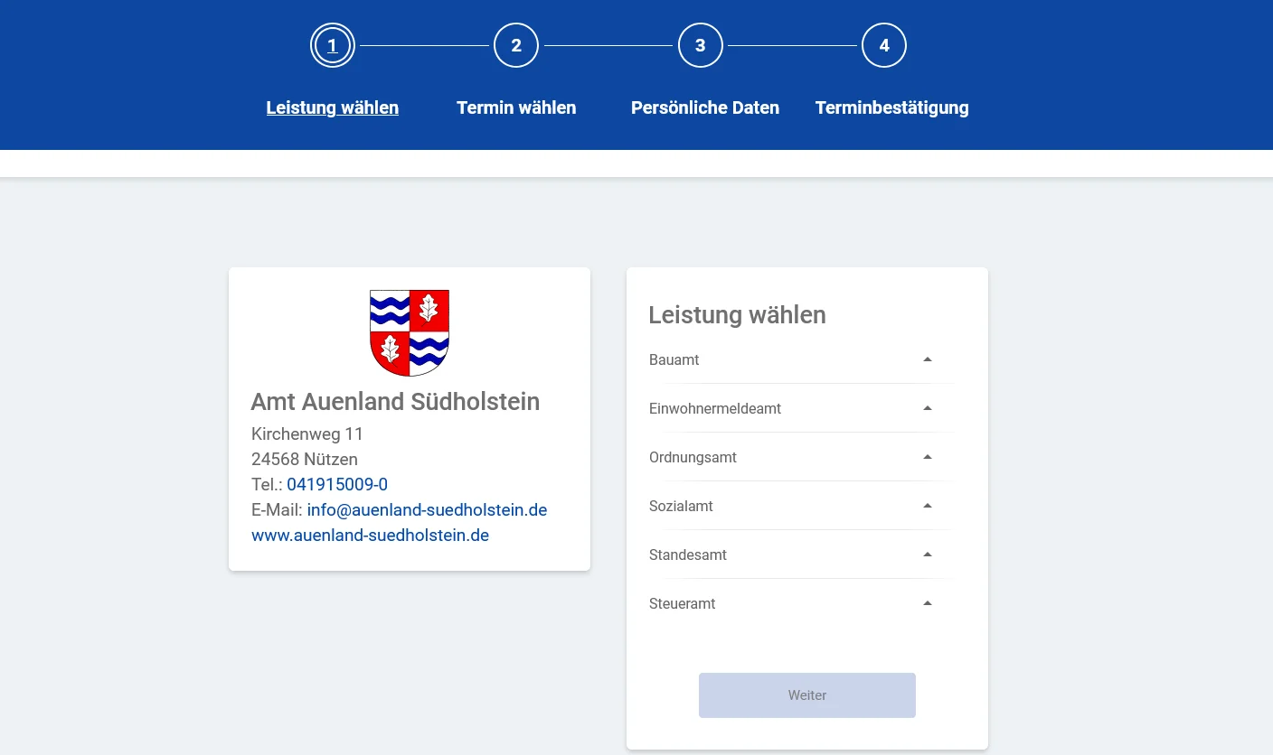 Buchungswebseite Amt Auenland Südholstein