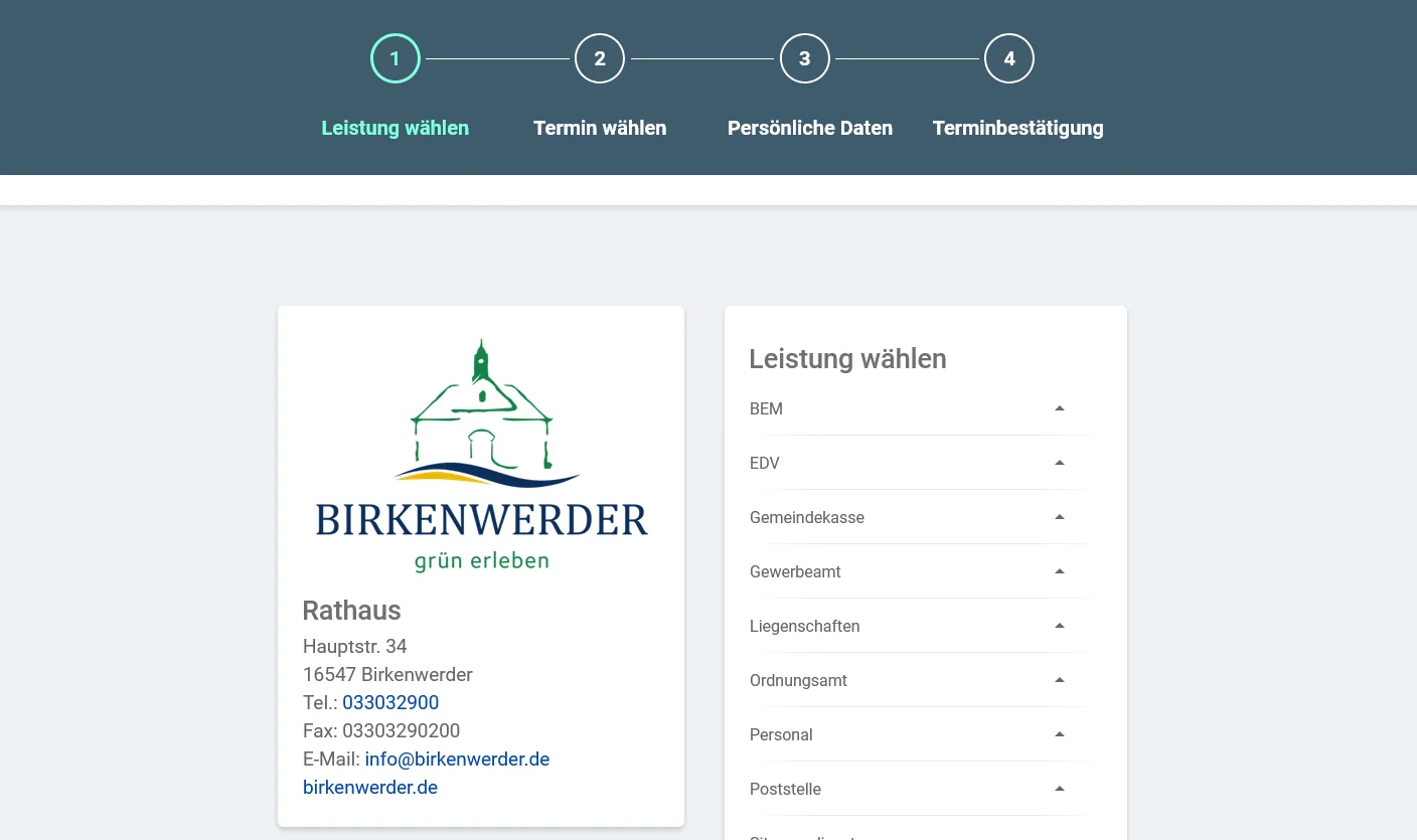 Gemeindeverwaltung Birkenwerder 41640 - Buchungswebseite