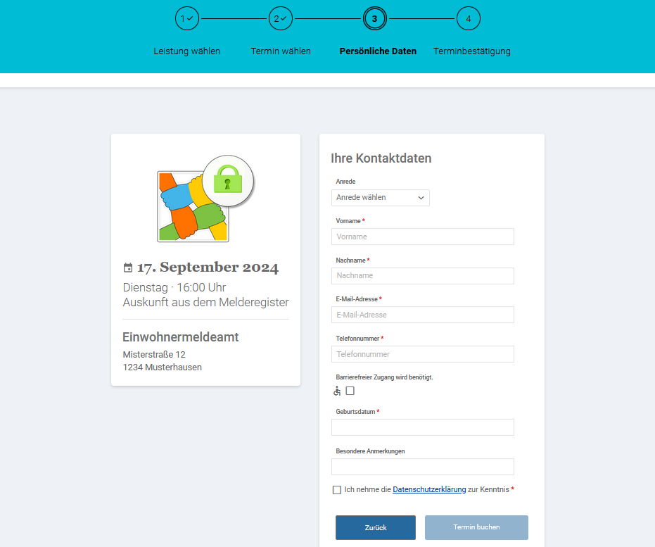 Kontaktformular Buchungswebseite