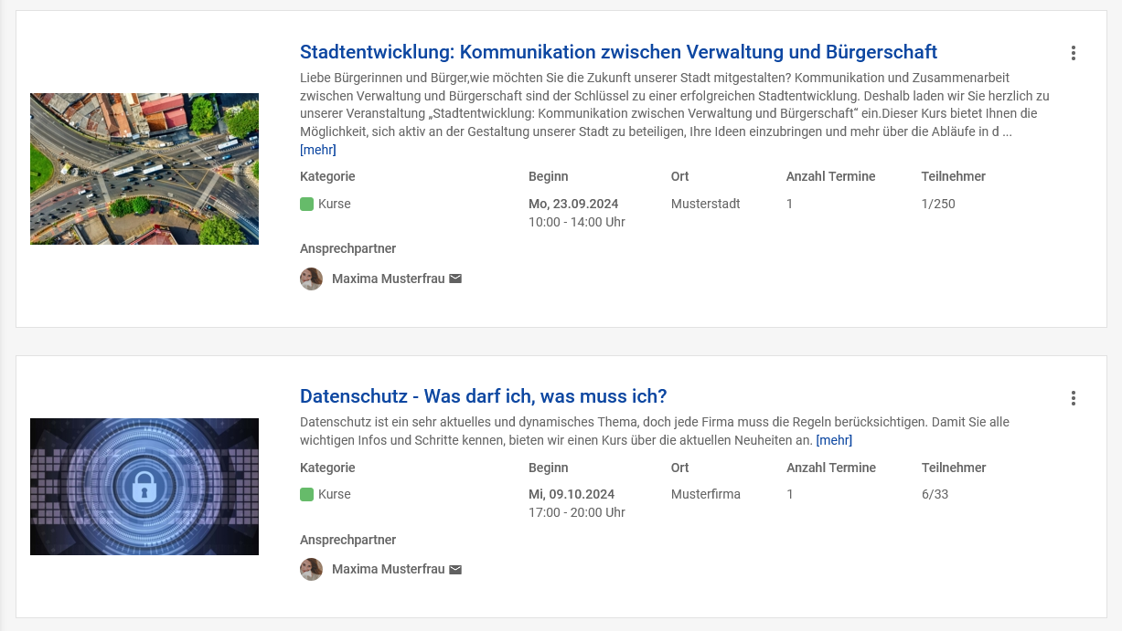 Ansicht der Kurse