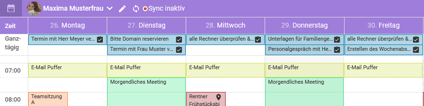 Aufgabenansicht im Terminkalender