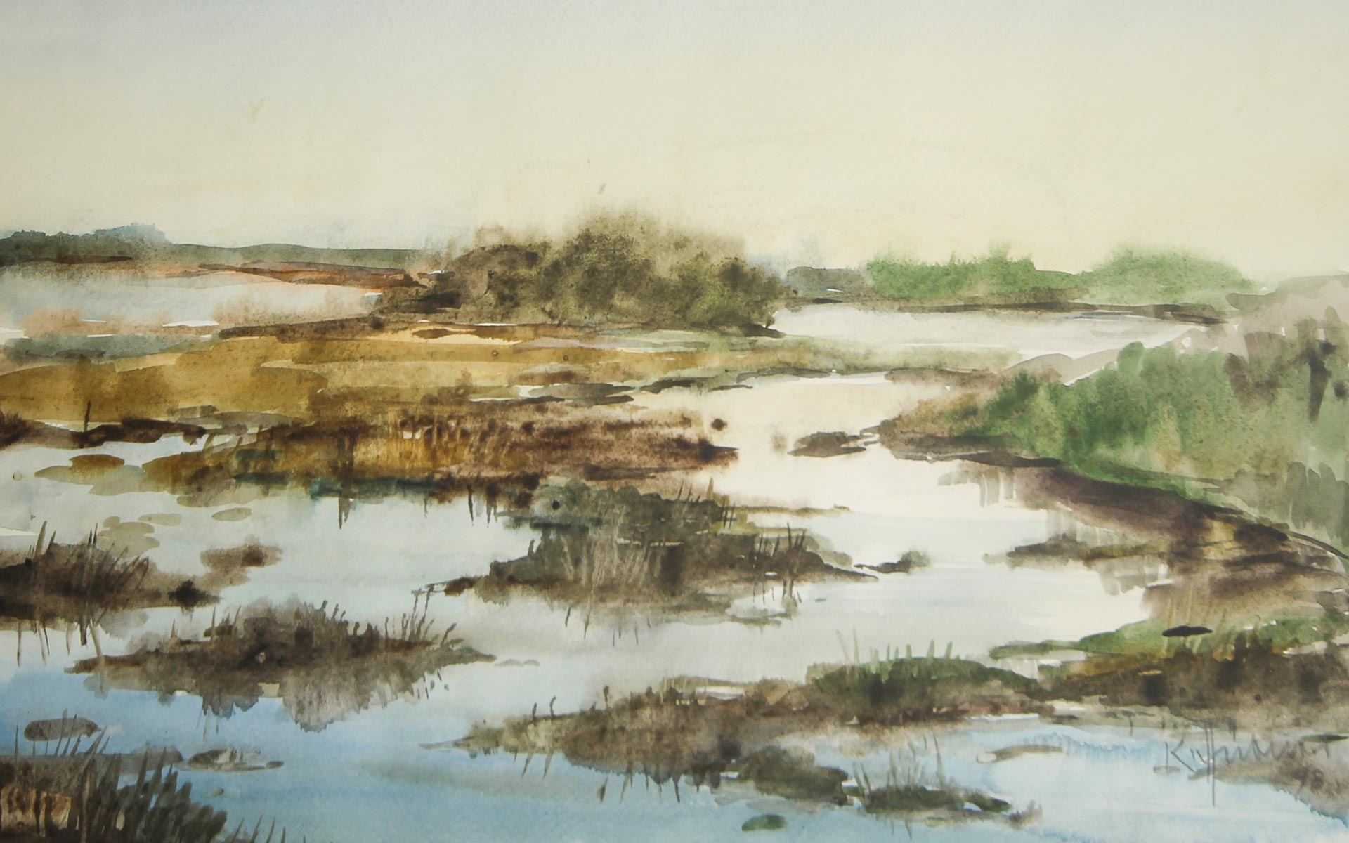   Kurt Hübner, Flachwasser am See, 1998, Aquarell Foto- Museum OSL- Linke