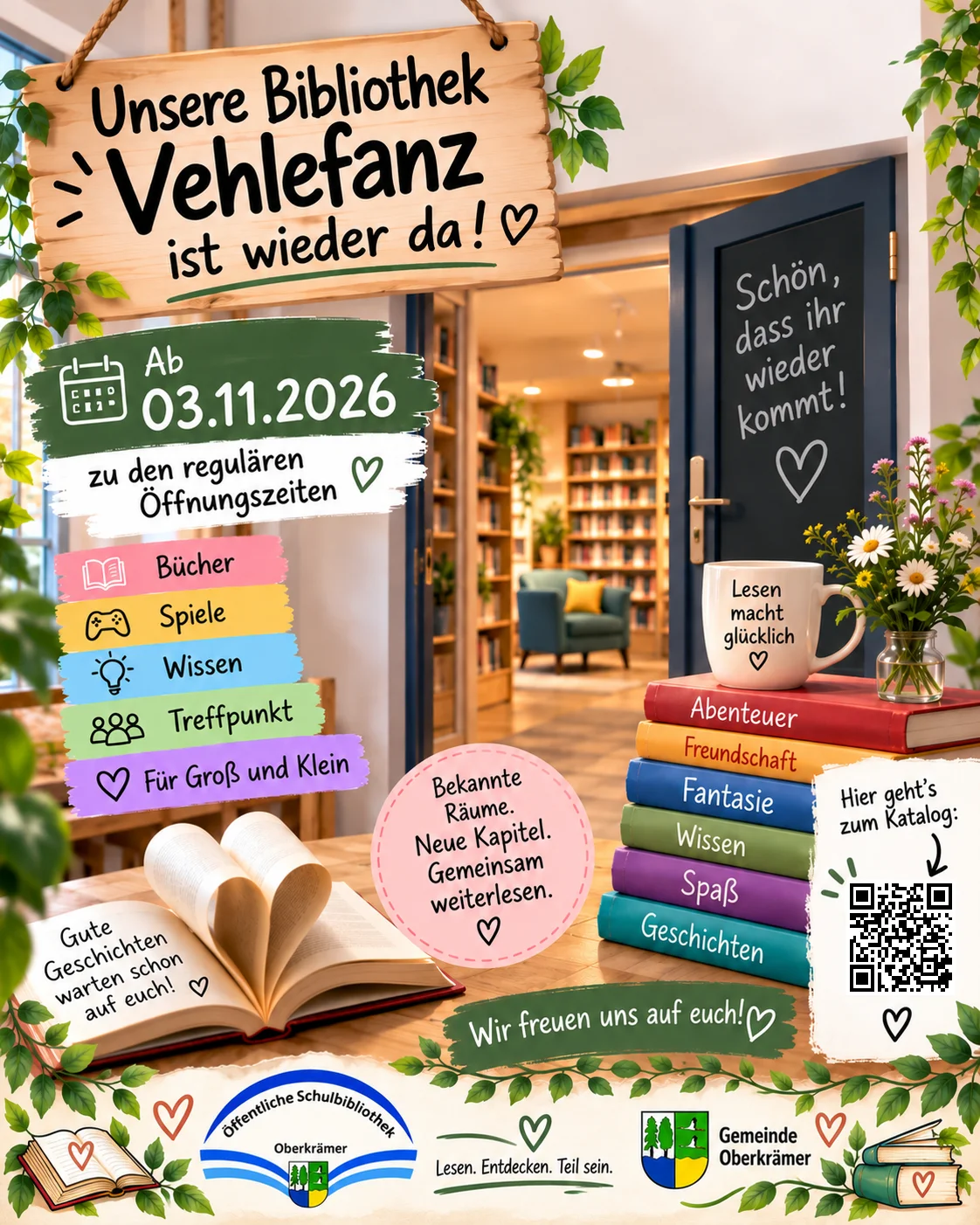 Plakat Wiedereröffnung Bibliothek Vehlefanz
