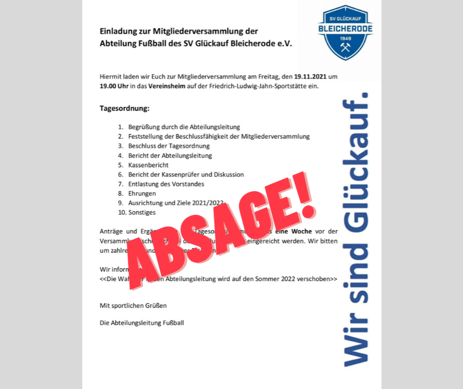 Absage Mitgliederversammlung Absage Mitgliederversammlung